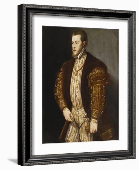 Portrait of King Philip II of Spain, in Gold-Embroidered Costume with Order of the Golden Fleece-Titian (Tiziano Vecelli)-Framed Giclee Print