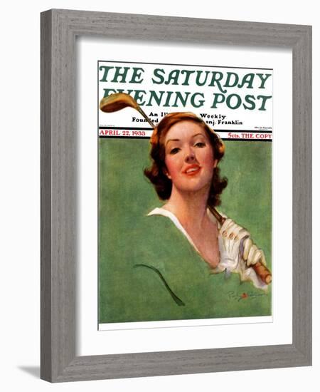 "Portrait of Lady Golfer," Saturday Evening Post Cover, April 22, 1933-Penrhyn Stanlaws-Framed Giclee Print