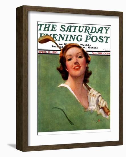 "Portrait of Lady Golfer," Saturday Evening Post Cover, April 22, 1933-Penrhyn Stanlaws-Framed Giclee Print