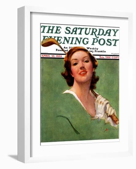 "Portrait of Lady Golfer," Saturday Evening Post Cover, April 22, 1933-Penrhyn Stanlaws-Framed Giclee Print