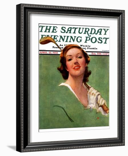 "Portrait of Lady Golfer," Saturday Evening Post Cover, April 22, 1933-Penrhyn Stanlaws-Framed Giclee Print