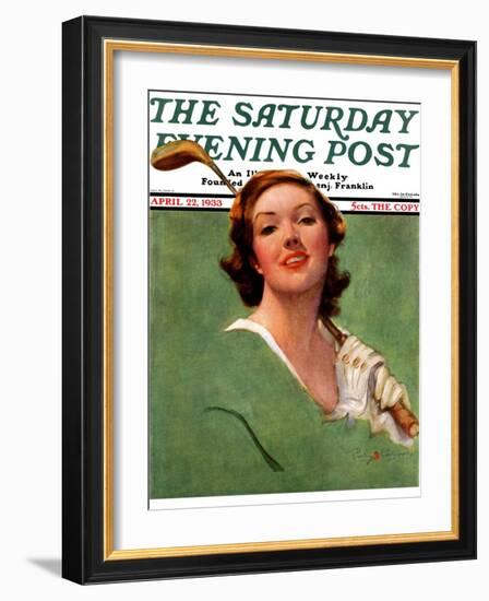 "Portrait of Lady Golfer," Saturday Evening Post Cover, April 22, 1933-Penrhyn Stanlaws-Framed Giclee Print