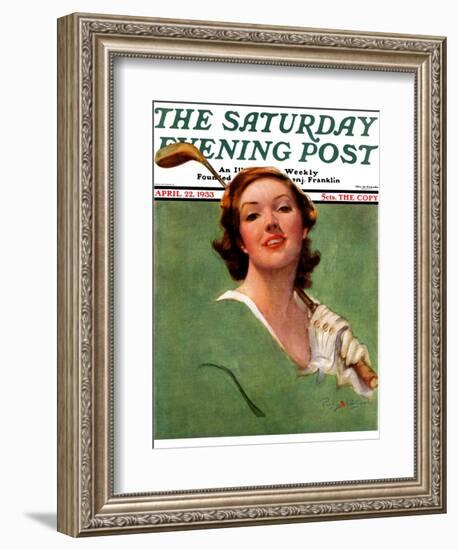 "Portrait of Lady Golfer," Saturday Evening Post Cover, April 22, 1933-Penrhyn Stanlaws-Framed Giclee Print