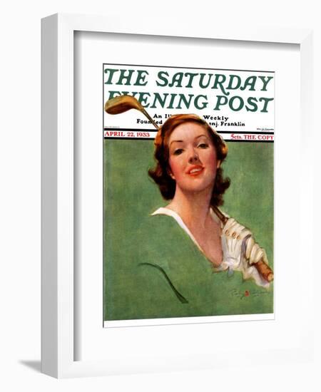 "Portrait of Lady Golfer," Saturday Evening Post Cover, April 22, 1933-Penrhyn Stanlaws-Framed Giclee Print