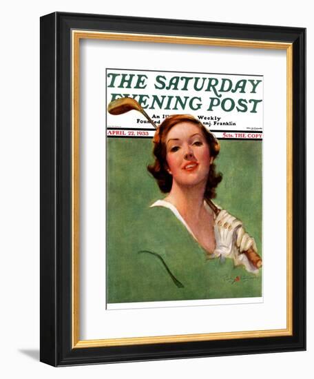 "Portrait of Lady Golfer," Saturday Evening Post Cover, April 22, 1933-Penrhyn Stanlaws-Framed Giclee Print