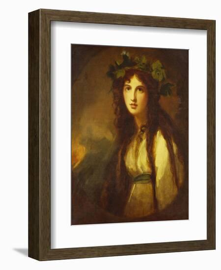 Portrait of Lady Hamilton as a Bacchante, Half Length, in a White Dress with a Blue Sash and a…-George Romney-Framed Giclee Print