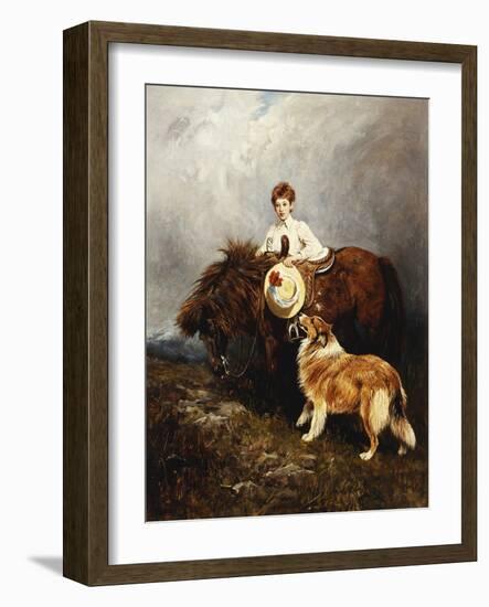 Portrait of Lady Margaret Douglas-Home with a Shetland Pony and a Collie-John Emms-Framed Giclee Print