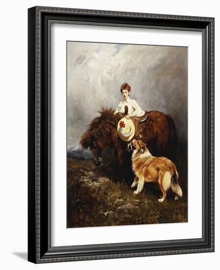 Portrait of Lady Margaret Douglas-Home with a Shetland Pony and a Collie-John Emms-Framed Giclee Print