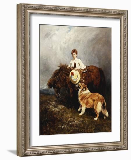 Portrait of Lady Margaret Douglas-Home with a Shetland Pony and a Collie-John Emms-Framed Giclee Print