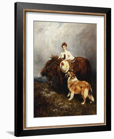 Portrait of Lady Margaret Douglas-Home with a Shetland Pony and a Collie-John Emms-Framed Giclee Print