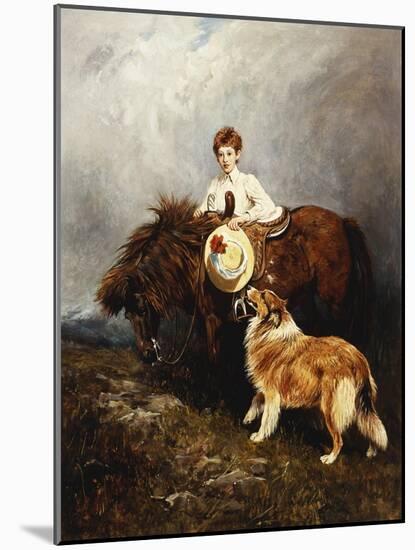 Portrait of Lady Margaret Douglas-Home with a Shetland Pony and a Collie-John Emms-Mounted Giclee Print