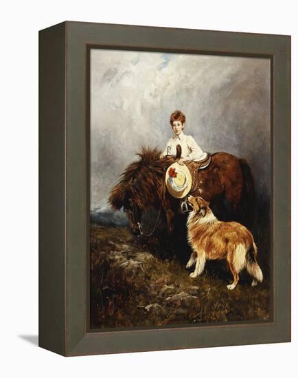 Portrait of Lady Margaret Douglas-Home with a Shetland Pony and a Collie-John Emms-Framed Premier Image Canvas