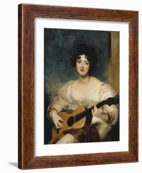 Portrait of Lady Wallscourt, a Striped Scarf Across Her Knees, Playing a Guitar-Sir Thomas Lawrence-Framed Giclee Print