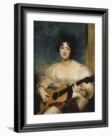 Portrait of Lady Wallscourt, a Striped Scarf Across Her Knees, Playing a Guitar-Sir Thomas Lawrence-Framed Giclee Print