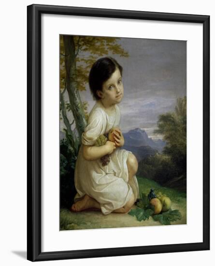 Portrait of Lena Presti with Fruit, 1830-1840-Giacomo Trecourt-Framed Giclee Print