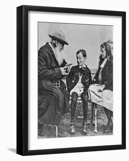 Portrait of Lev Nikolaevich Tolstoy (1828-1910) with His Grandchildren-null-Framed Giclee Print