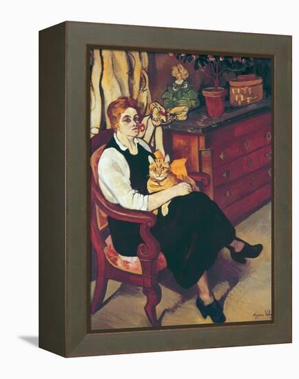 Portrait of Lily Walton with Raminou (Portrait De Miss Lily Walton Avec Raminou)-Suzanne Valadon-Framed Premier Image Canvas