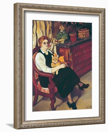 Portrait of Lily Walton with Raminou (Portrait De Miss Lily Walton Avec Raminou)-Suzanne Valadon-Framed Giclee Print