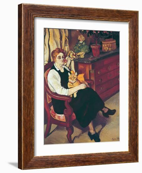 Portrait of Lily Walton with Raminou (Portrait De Miss Lily Walton Avec Raminou)-Suzanne Valadon-Framed Giclee Print