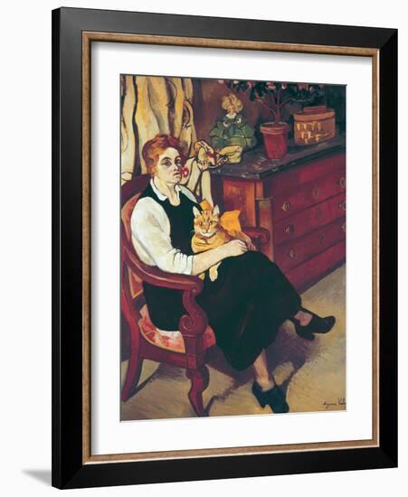 Portrait of Lily Walton with Raminou (Portrait De Miss Lily Walton Avec Raminou)-Suzanne Valadon-Framed Giclee Print