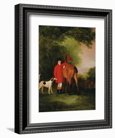 Portrait of Lord Lismore in a Hunting Coat with His Bay Hunter and a Hound, in a Landscape, a…-John E. Ferneley-Framed Giclee Print