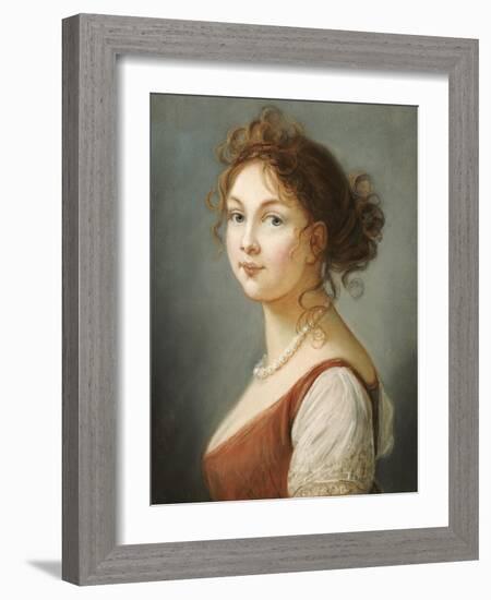 Portrait of Louisa, Queen of Prussia, Bust Length in a Terracotta Dress with White a Pearl Necklace-Elisabeth Louise Vigee-LeBrun-Framed Giclee Print
