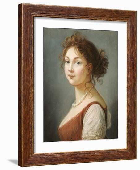 Portrait of Louisa, Queen of Prussia, Bust Length in a Terracotta Dress with White a Pearl Necklace-Elisabeth Louise Vigee-LeBrun-Framed Giclee Print