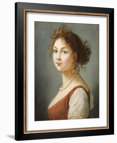 Portrait of Louisa, Queen of Prussia, Bust Length in a Terracotta Dress with White a Pearl Necklace-Elisabeth Louise Vigee-LeBrun-Framed Giclee Print