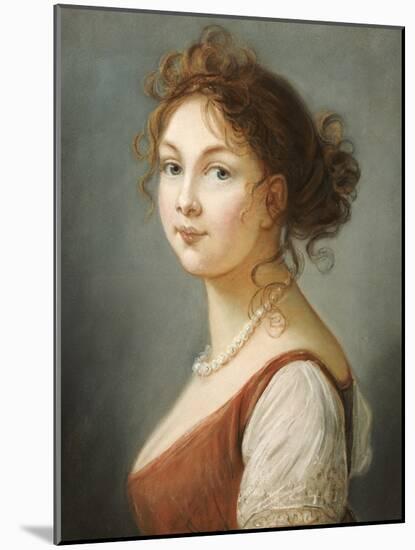 Portrait of Louisa, Queen of Prussia, Bust Length in a Terracotta Dress with White a Pearl Necklace-Elisabeth Louise Vigee-LeBrun-Mounted Giclee Print