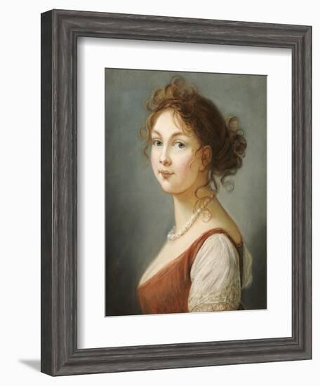 Portrait of Louisa, Queen of Prussia, Bust Length in a Terracotta Dress with White a Pearl Necklace-Elisabeth Louise Vigee-LeBrun-Framed Giclee Print