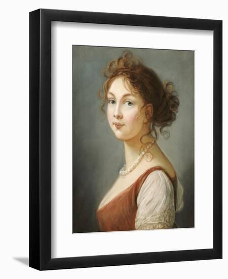 Portrait of Louisa, Queen of Prussia, Bust Length in a Terracotta Dress with White a Pearl Necklace-Elisabeth Louise Vigee-LeBrun-Framed Giclee Print