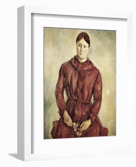 Portrait of Madame Cezanne in a Red Dress-Paul Cézanne-Framed Art Print