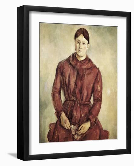 Portrait of Madame Cezanne in a Red Dress-Paul Cézanne-Framed Art Print