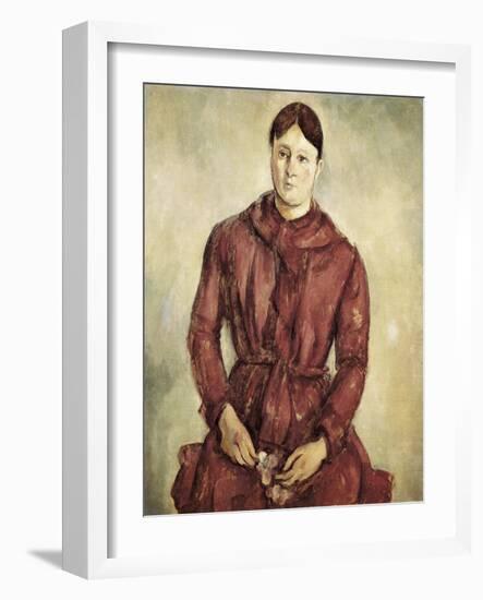 Portrait of Madame Cezanne in a Red Dress-Paul Cézanne-Framed Art Print