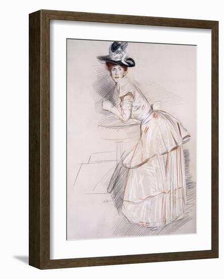 Portrait of Madame Helleu Leaning on a Table-Paul Cesar Helleu-Framed Giclee Print