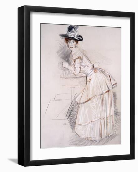 Portrait of Madame Helleu Leaning on a Table-Paul Cesar Helleu-Framed Giclee Print