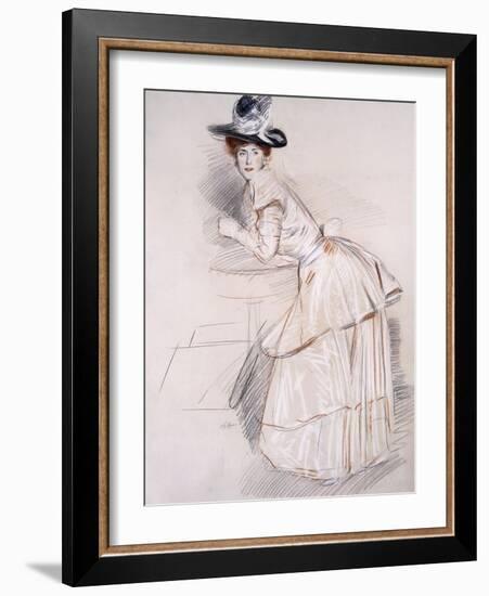 Portrait of Madame Helleu Leaning on a Table-Paul Cesar Helleu-Framed Giclee Print