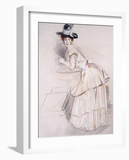 Portrait of Madame Helleu Leaning on a Table-Paul Cesar Helleu-Framed Giclee Print