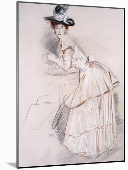 Portrait of Madame Helleu Leaning on a Table-Paul Cesar Helleu-Mounted Giclee Print