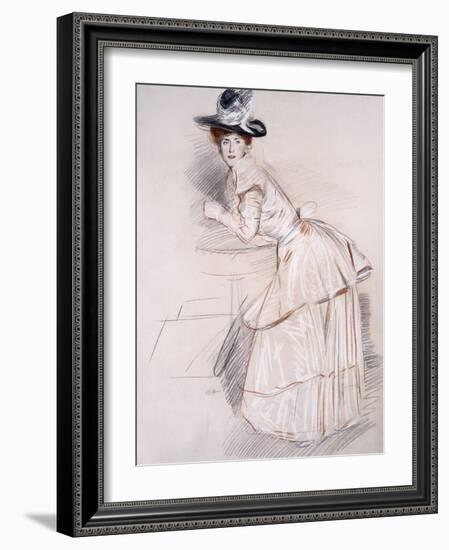 Portrait of Madame Helleu Leaning on a Table-Paul Cesar Helleu-Framed Giclee Print