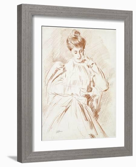 Portrait of Madame Helleu, Reading-Paul Cesar Helleu-Framed Giclee Print