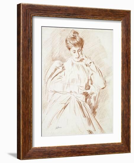 Portrait of Madame Helleu, Reading-Paul Cesar Helleu-Framed Giclee Print