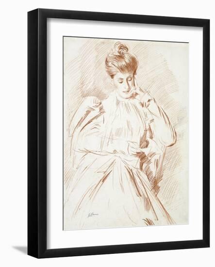 Portrait of Madame Helleu, Reading-Paul Cesar Helleu-Framed Giclee Print