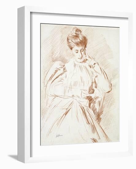 Portrait of Madame Helleu, Reading-Paul Cesar Helleu-Framed Giclee Print