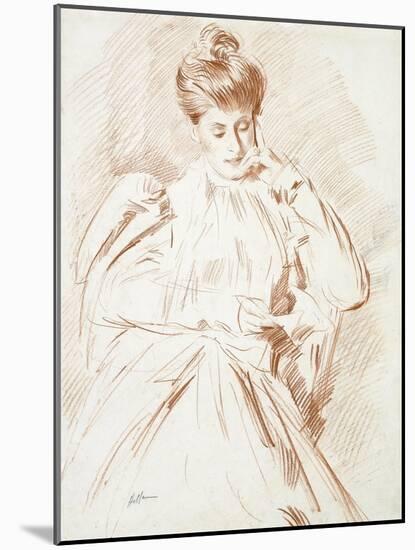 Portrait of Madame Helleu, Reading-Paul Cesar Helleu-Mounted Giclee Print