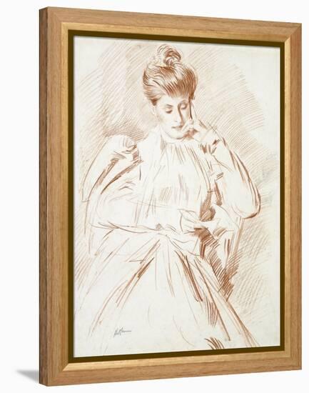 Portrait of Madame Helleu, Reading-Paul Cesar Helleu-Framed Premier Image Canvas