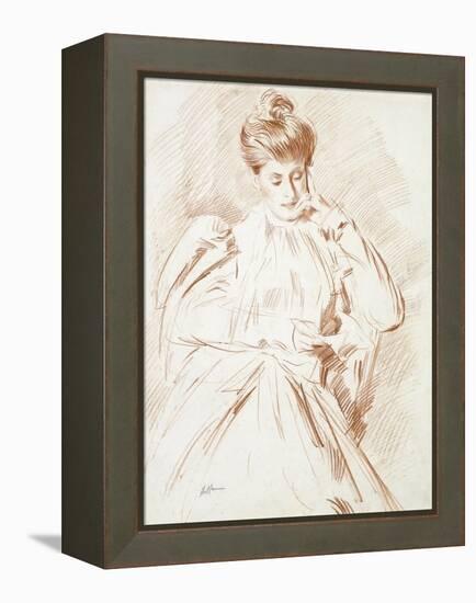 Portrait of Madame Helleu, Reading-Paul Cesar Helleu-Framed Premier Image Canvas