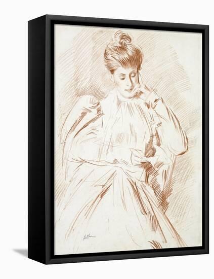 Portrait of Madame Helleu, Reading-Paul Cesar Helleu-Framed Premier Image Canvas