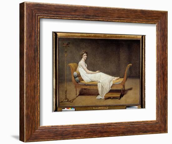 Portrait of Madame Recamier (1777 - 1849), Jeanne Francoise Dite Juliette - Painting by Jacques Lou-Jacques Louis David-Framed Giclee Print