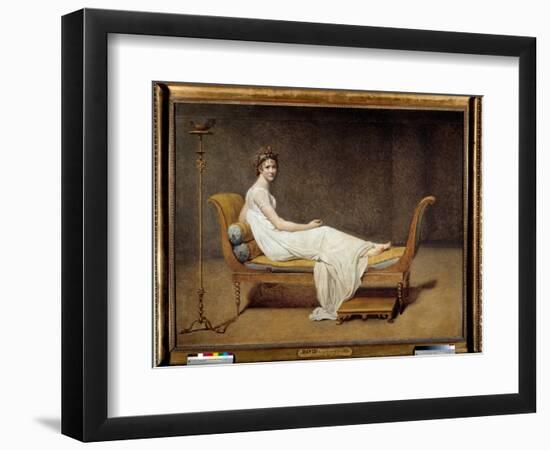 Portrait of Madame Recamier (1777 - 1849), Jeanne Francoise Dite Juliette - Painting by Jacques Lou-Jacques Louis David-Framed Giclee Print